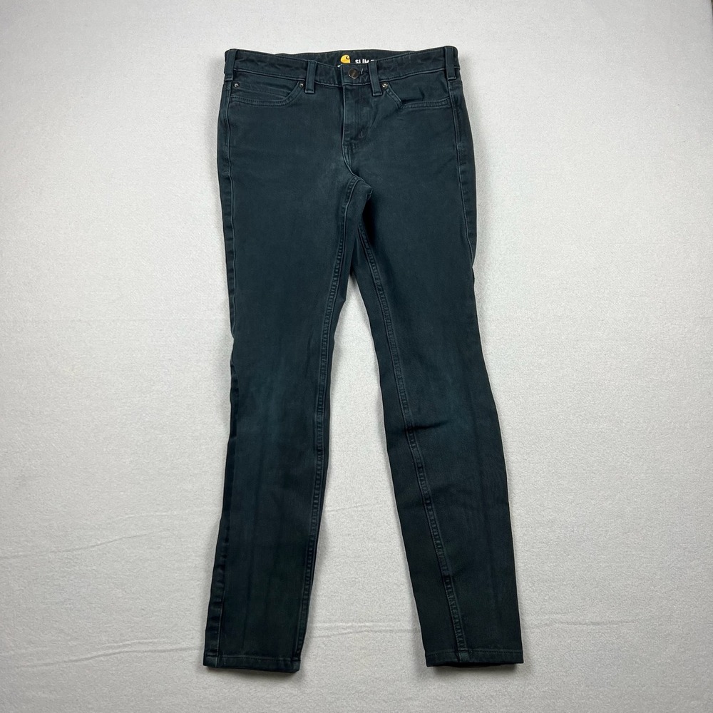 Carhartt Womens 2 Black Rugged Flex Slim Fit Denim Five Pocket Work Pants 104214